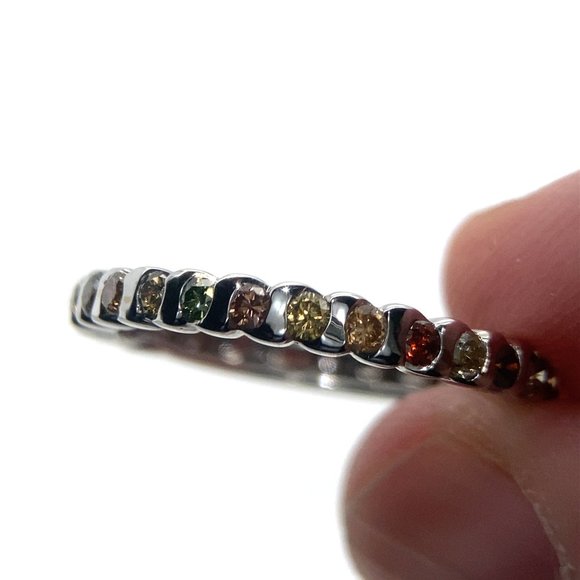 Fancy Colored Diamonds 1.02ct Solid 14K White Gold Eternity Ring - Picture 1 of 8